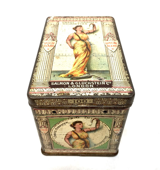 Antique Salmon and Gluckstein 100 Snake Charmer Cigarette Tin / RARE Large Size