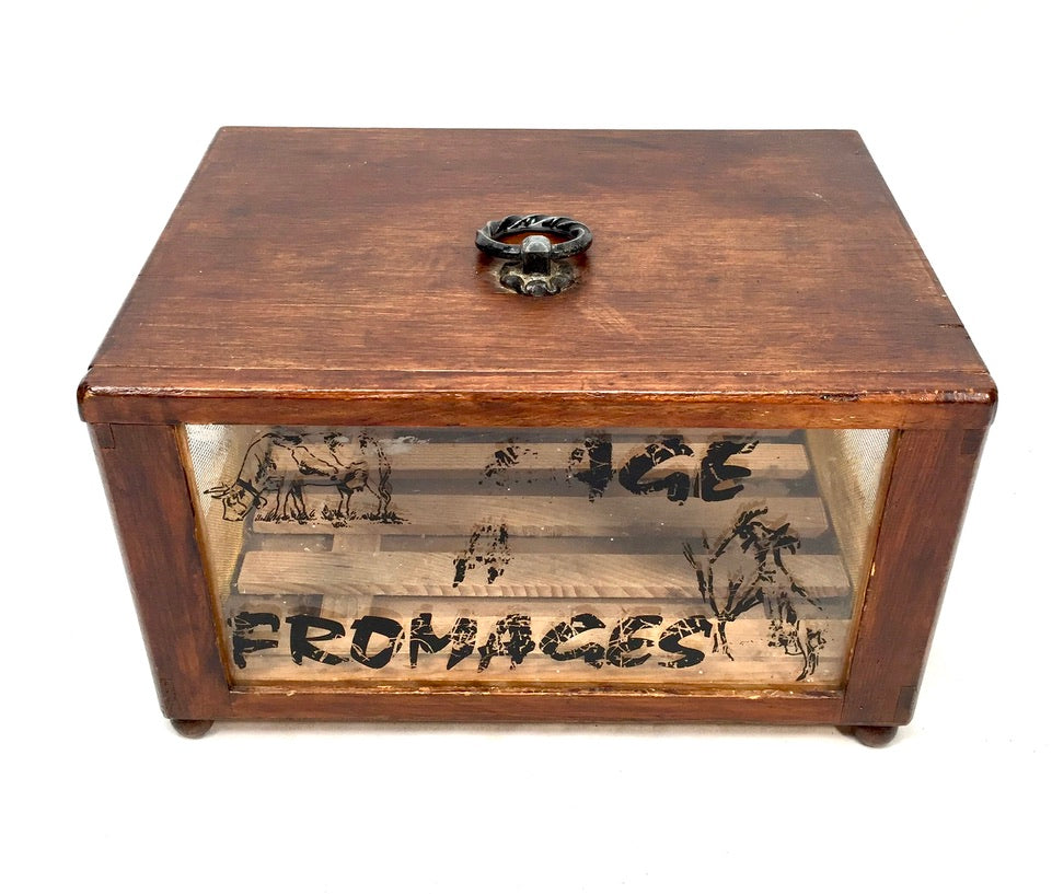 Vintage French Wooden & Glass Cheese Box Keeper / Cave à Fromage / Antique