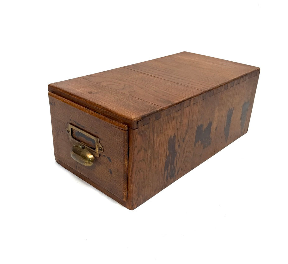 Antique Wooden Desktop Oak Stationery Index Filing Card Drawer / Cabinet / Box