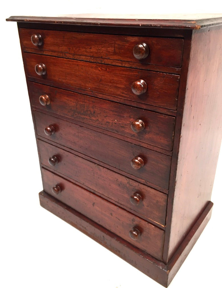 Antique Victorian Tabletop Wooden Chest of Collectors Drawers Storage Box c.1890