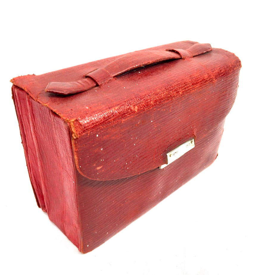 Antique Leather & Hallmarked Silver Travel Playing Card Case / Bag Game Storage