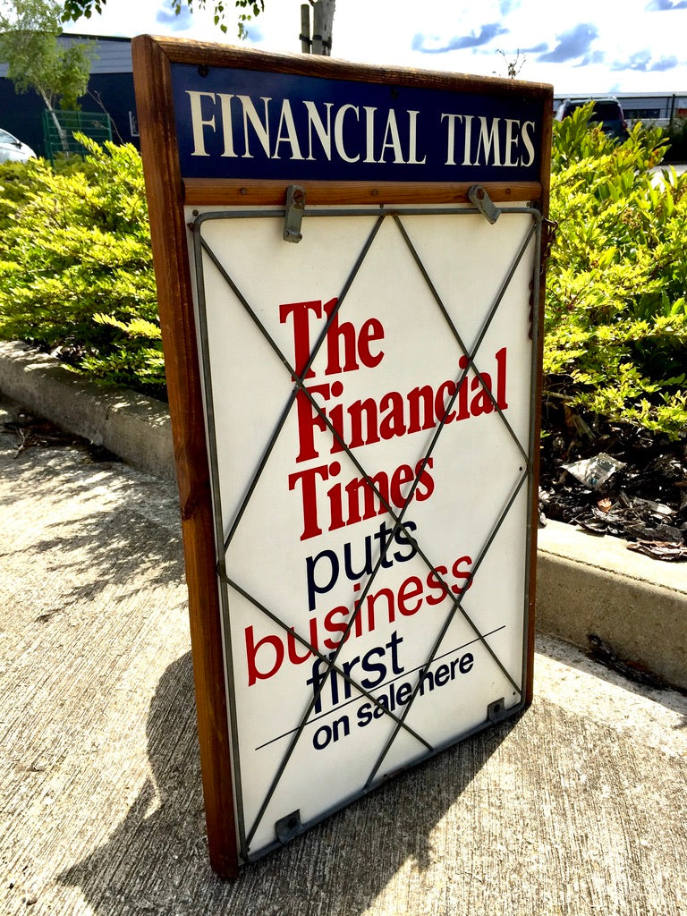 Antique Advertising The Financial Times Wooden Wall Hanging Newsagents Shop Sign