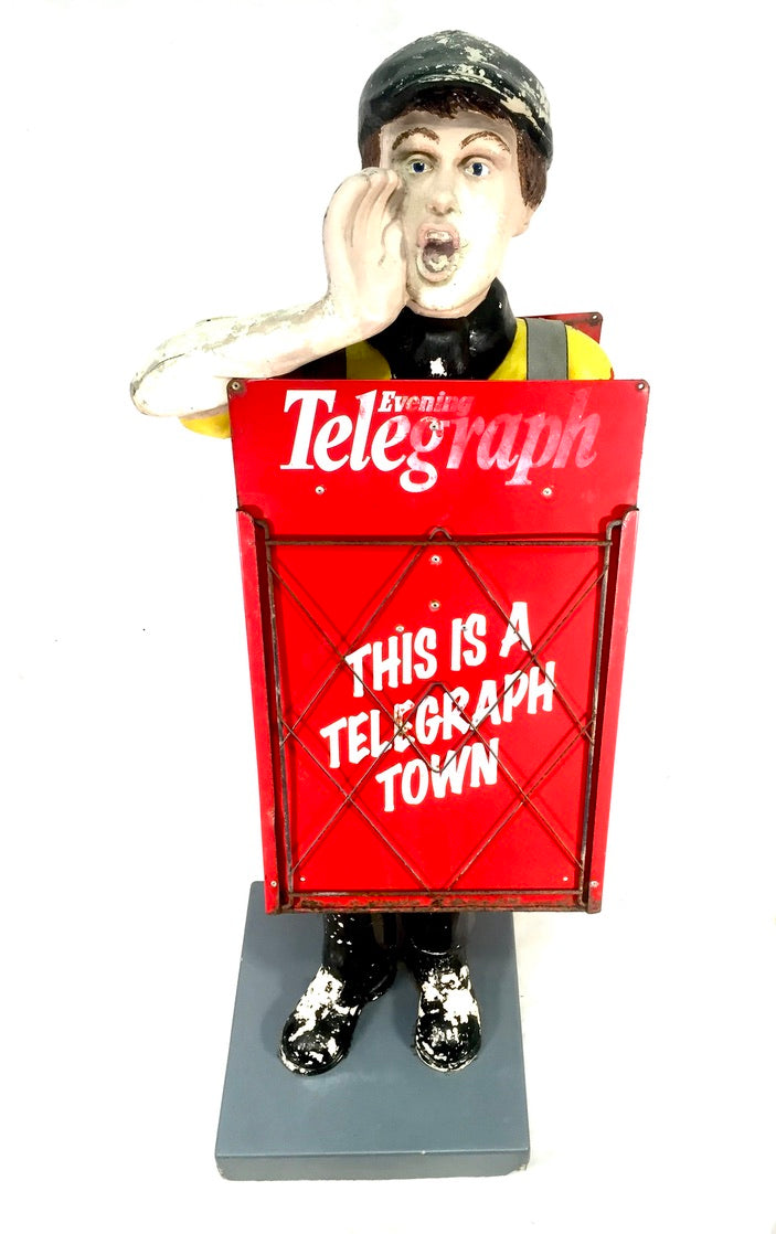 Life-Size Antique Advertising Display – 1970s Evening Telegraph Paper Boy