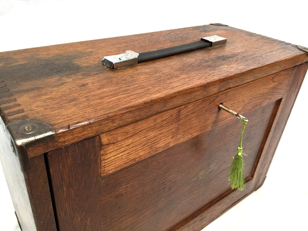 Antique Wooden Engineers Toolbox Tool Box Collectors Cabinet by Neslein with Key