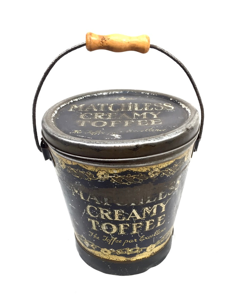 Antique Advertising 1920s J Bottomley & Sons Matchless Creamy Toffee Tin Bucket