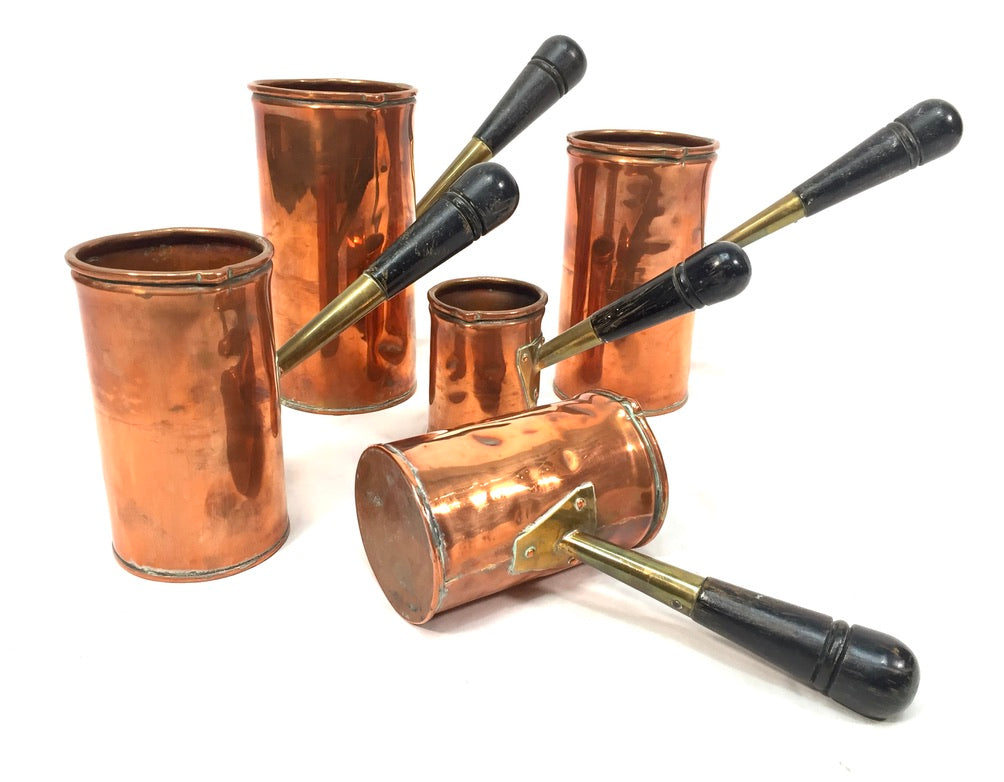 Antique Graduated Set of Five Copper Ale Measures / Jugs / Country Kitchen c1900