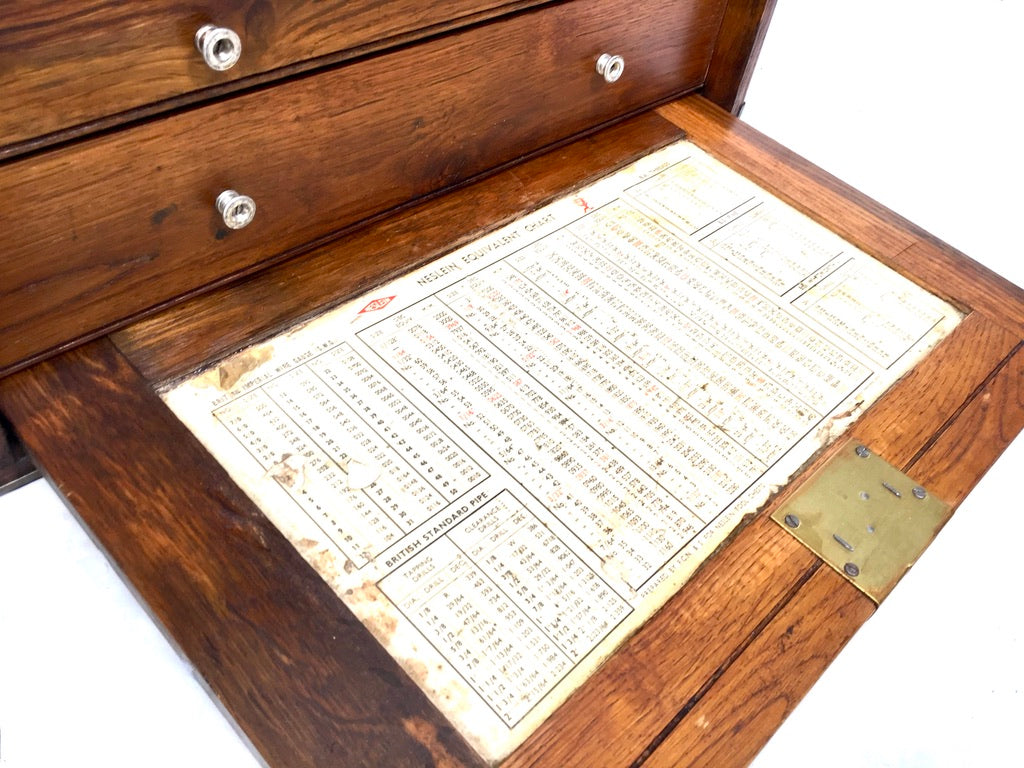Antique Wooden Engineers Toolbox Tool Box Collectors Cabinet by Neslein with Key