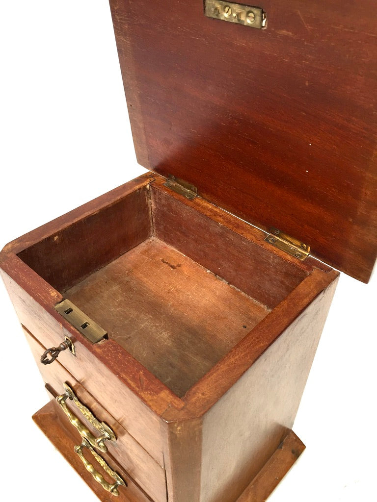 Antique Tabletop Wooden Chest of Drawers / Storage Box / Cabinet with Key