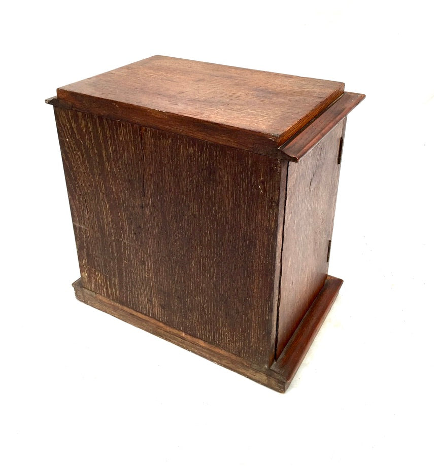 Antique Victorian Oak Wood Humidor Chest of Drawers / Collectors Cabinet Box Key