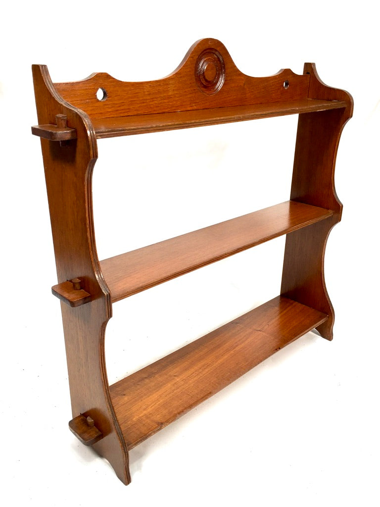 Antique Wooden Hand Carved Arts & Crafts Wall Hanging Peg Shelf / Display c.1930