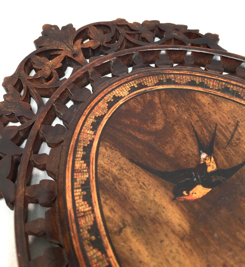 Antique Olive Wood Sorrento Ware Hand Held Mirror / Travel Mirror Italy c.1900