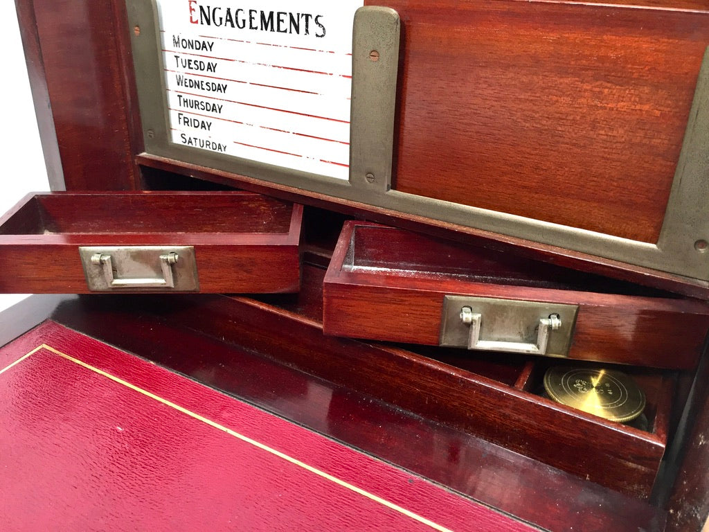 Antique Victorian Oak Wooden Desktop Stationery Box / Writing Cabinet with Key