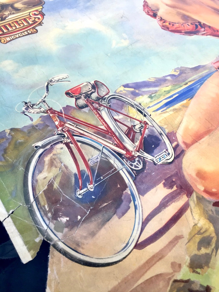 Antique Advertising - 20th Century Phillips Cycles Promotional Poster Sign c1950