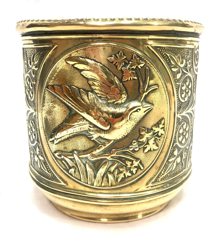 Antique Metal Brass Planter / Indoor Plant Pot / Art Nouveau Cache Pot c.1900