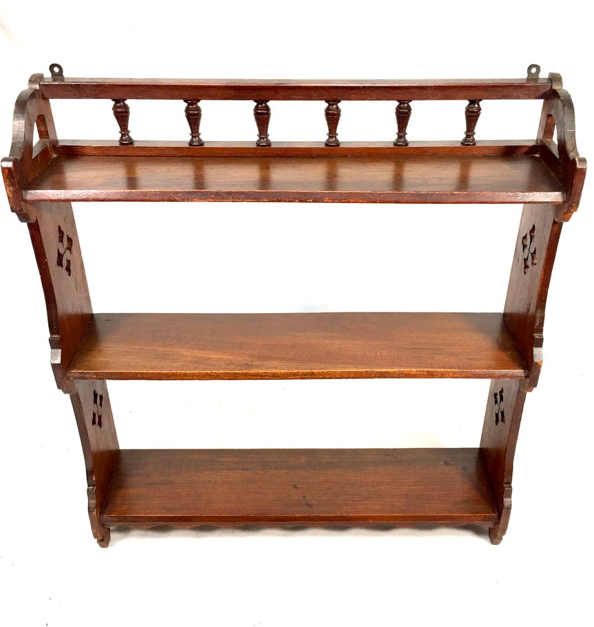 Antique Wooden Hand Carved Art Nouveau Wall Hanging Display Shelf c1900
