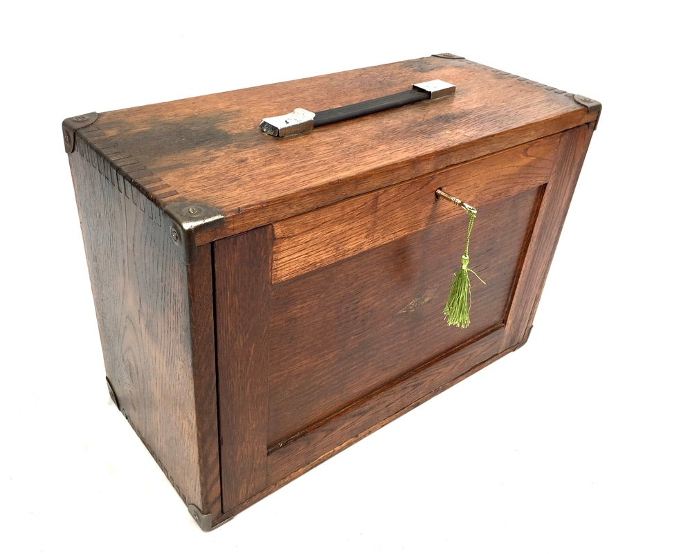 Antique Wooden Engineers Toolbox Tool Box Collectors Cabinet by Neslein with Key