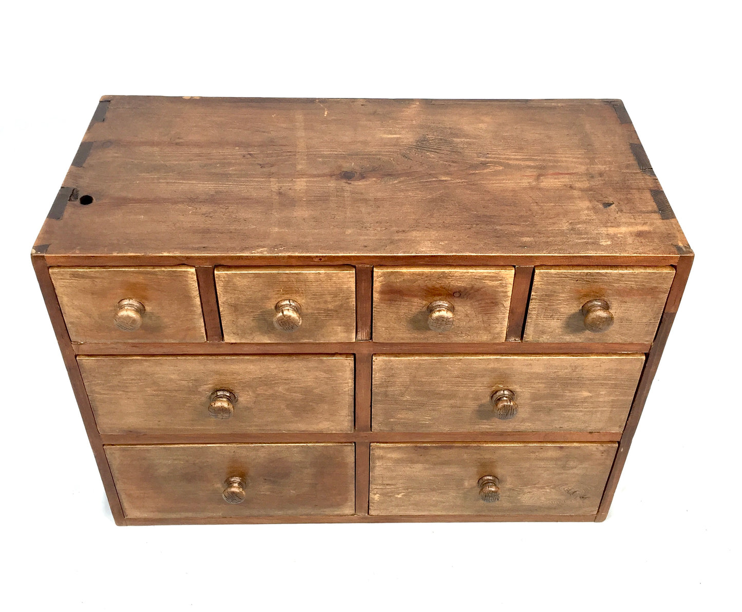 Antique Wooden Large Pine Tabletop Apothecary / Seed Merchant Drawers / Cabinet