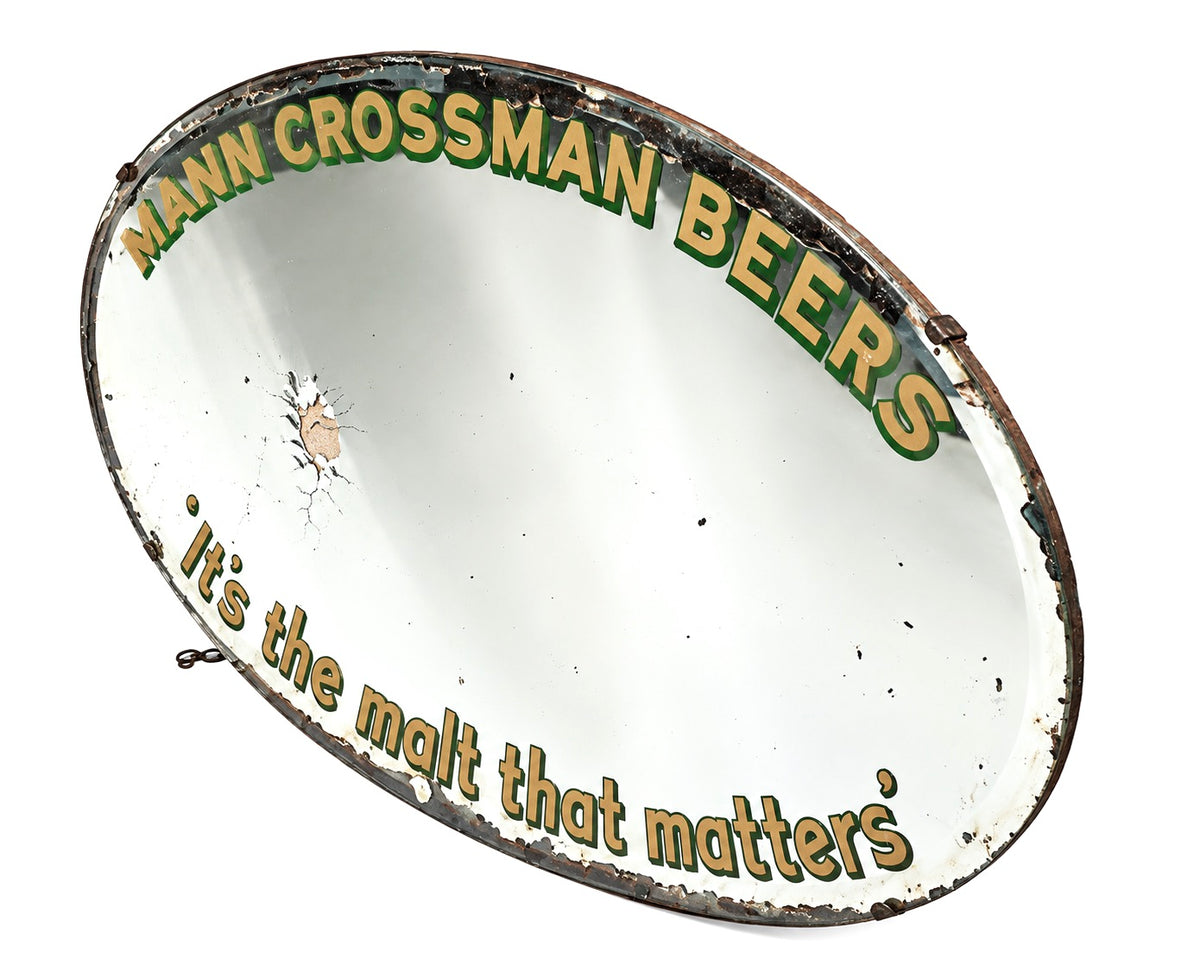 Antique Advertising Mann Crossman Beers Brewery Pub Large Oval Mirror / Sign