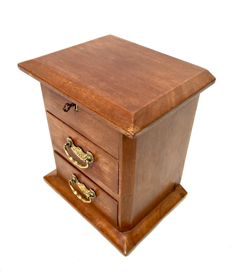 Antique Tabletop Wooden Chest of Drawers / Storage Box / Cabinet with Key