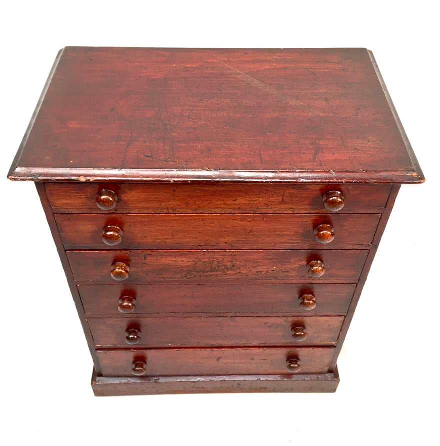 Antique Victorian Tabletop Wooden Chest of Collectors Drawers Storage Box c.1890