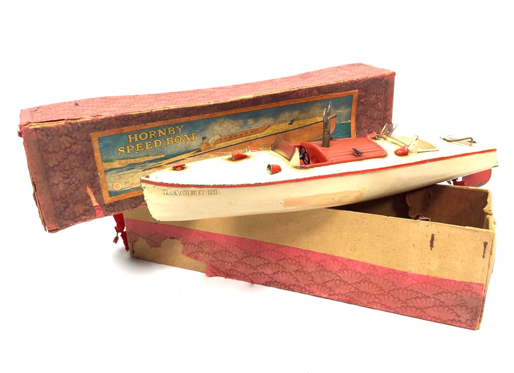 Antique Hornby Toy "Racer III" No.3 & Speedboat Tinplate Meccano Toy c.1930