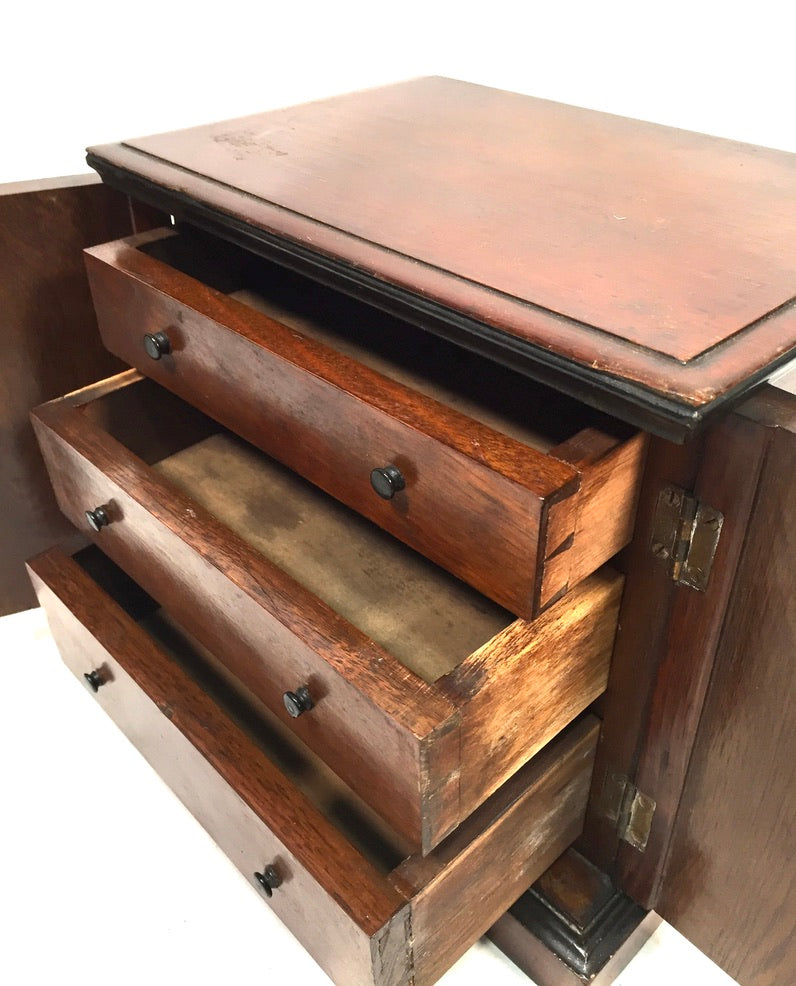 Antique Victorian Wooden Humidor / Small Chest of Drawers Collectors Cabinet Box