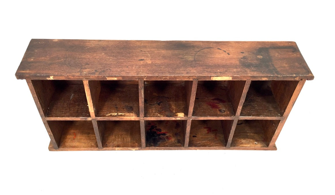 Antique Wooden Rustic Pigeon Hole Filing Cabinet / Mail Letter Organiser / Shelf