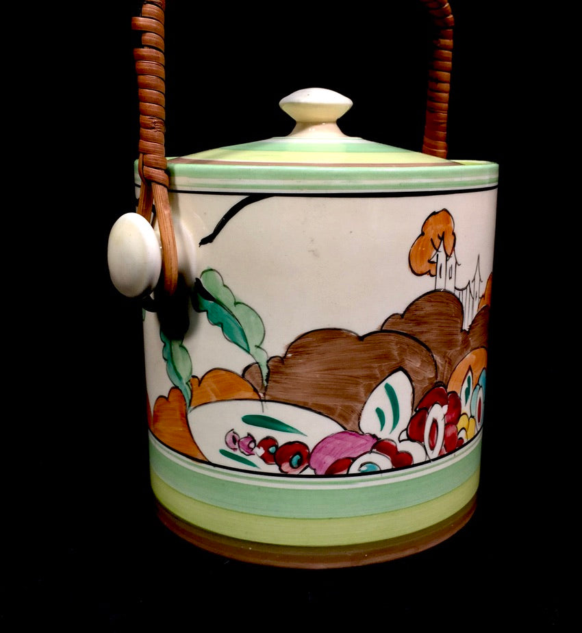 Clarice Cliff Alton Green Hereford Biscuit Barrel Shape Art Deco Pottery Antique