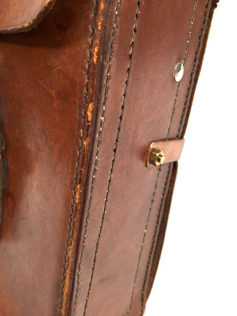 Antique Mid 20th Century Brown Leather Lloyds Bank Briefcase Bag With Key c1950