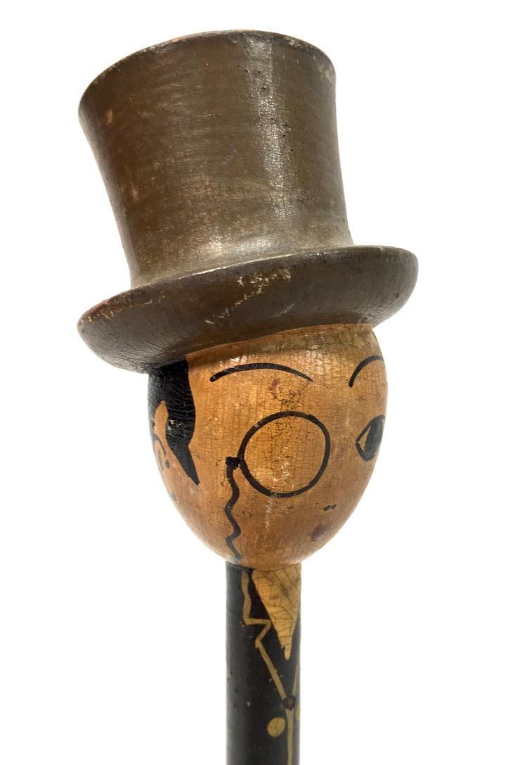 Antique Wooden Hand Painted Tabletop Hat Stand / Top Hat Figurine& c.1920