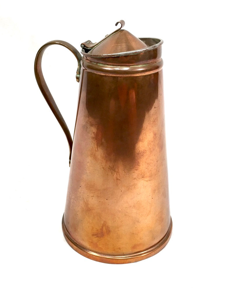 Antique Arts & Crafts W.A.S. Benson Copper Pitcher Jug With Enamel Liner c.1900