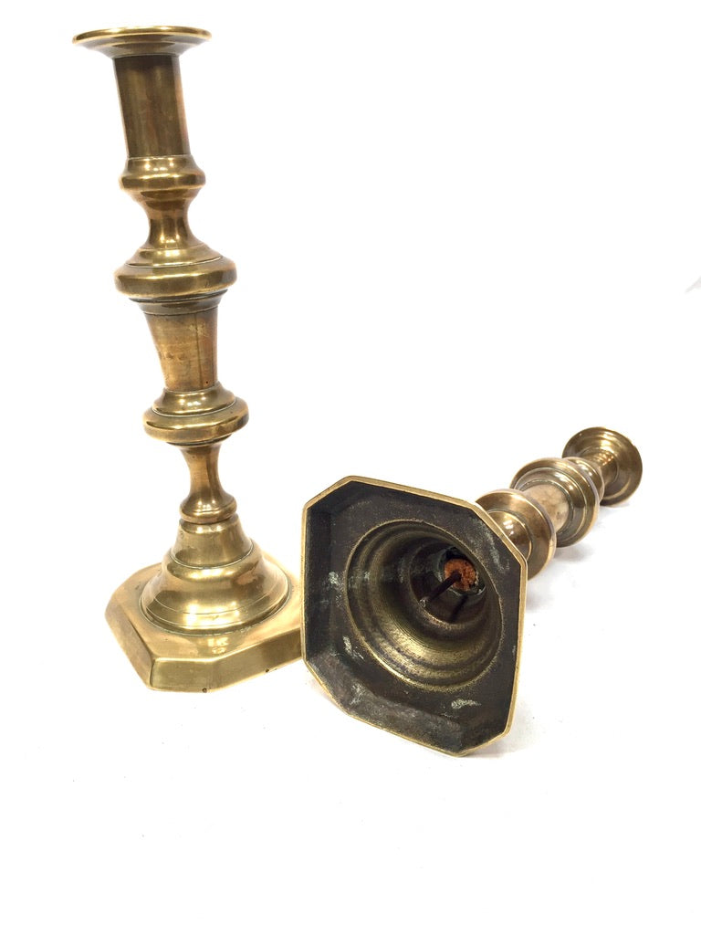 Antique Matching Pair of 20th Century Brass Candle Stick Holders c.1930