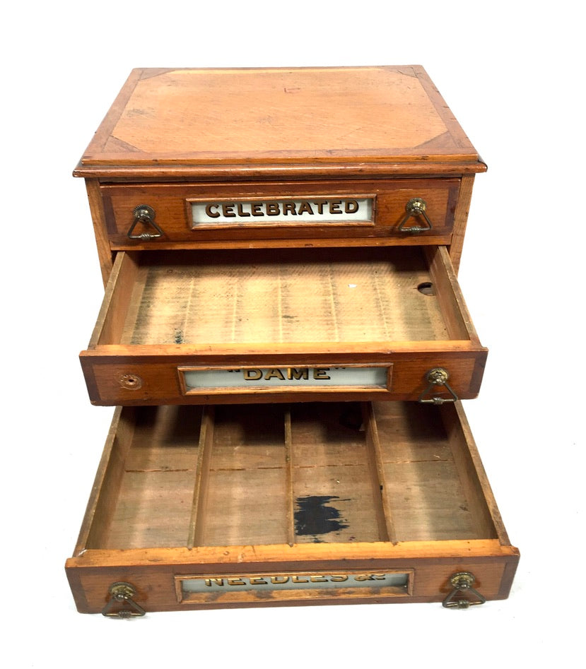 Antique Haberdashery Tabletop Shop Display Needle Box / Display Cabinet Drawers