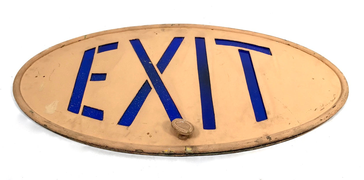 Antique Art Deco Reclaimed / Salvaged Building / Door Exit Sign / Blue c.1930
