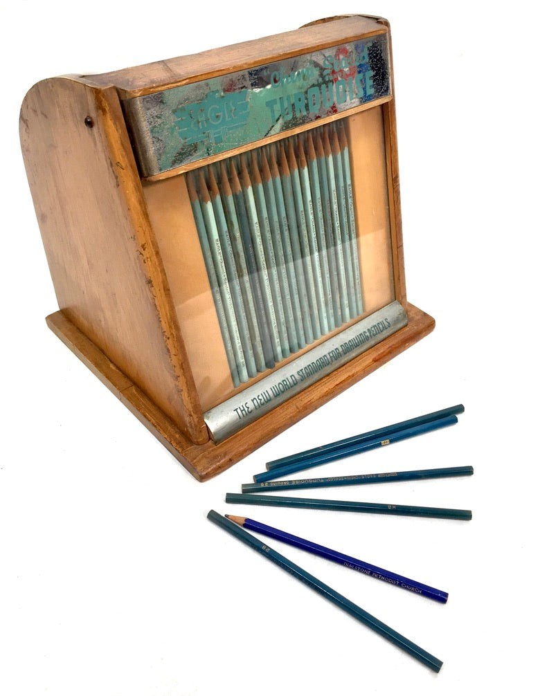 Antique Advertising - Eagle Pencil Company Wooden Shop Display Cabinet Box Case
