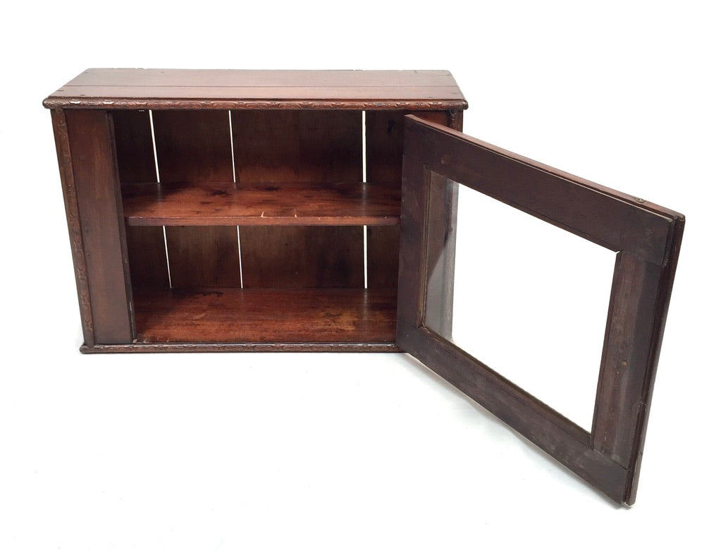 Antique Wooden & Glass Fronted Tabletop Cupboard / Wall Storage Box Cabinet