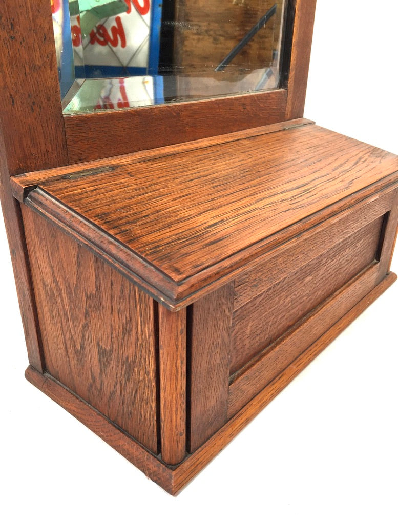 Antique Wooden Oak Entrance Hall Wall Mirror with Storage Box / Bathroom c.1930