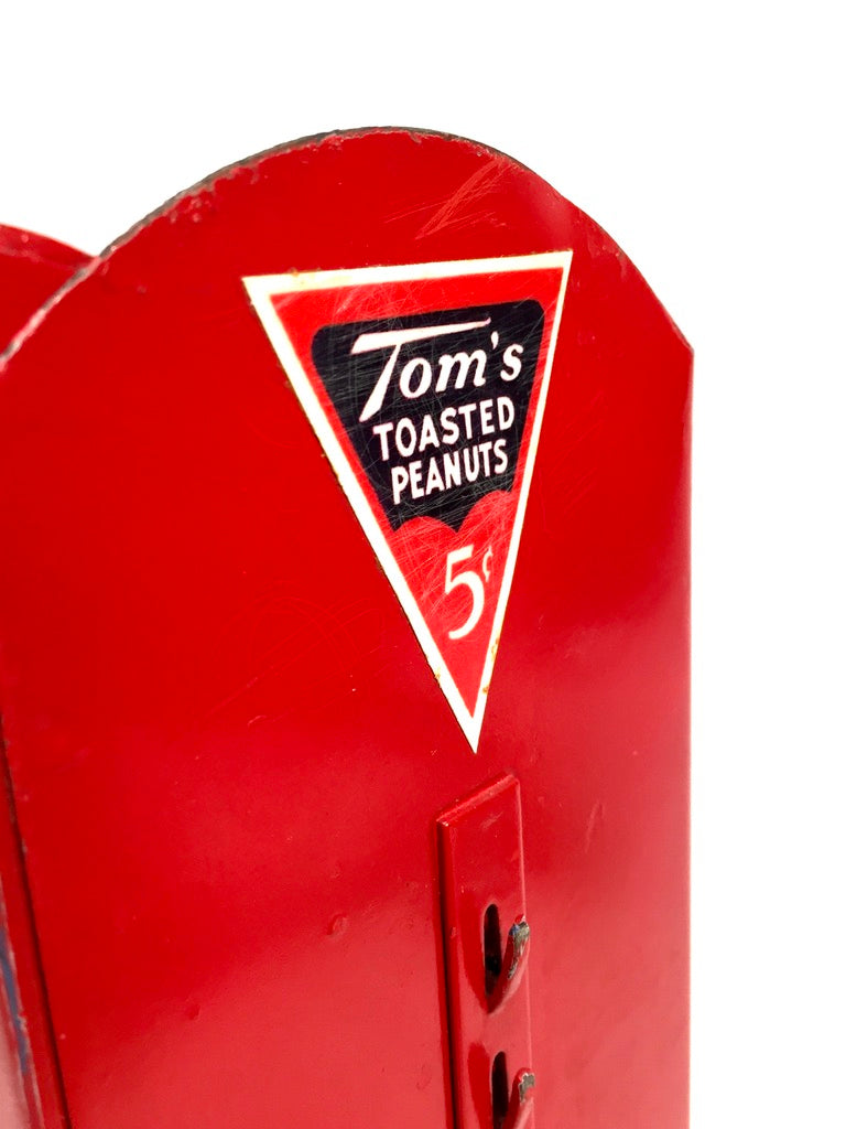 Antique Advertising 1930s Tom's Red Robin Peanuts Shop Counter Tin Display Rack