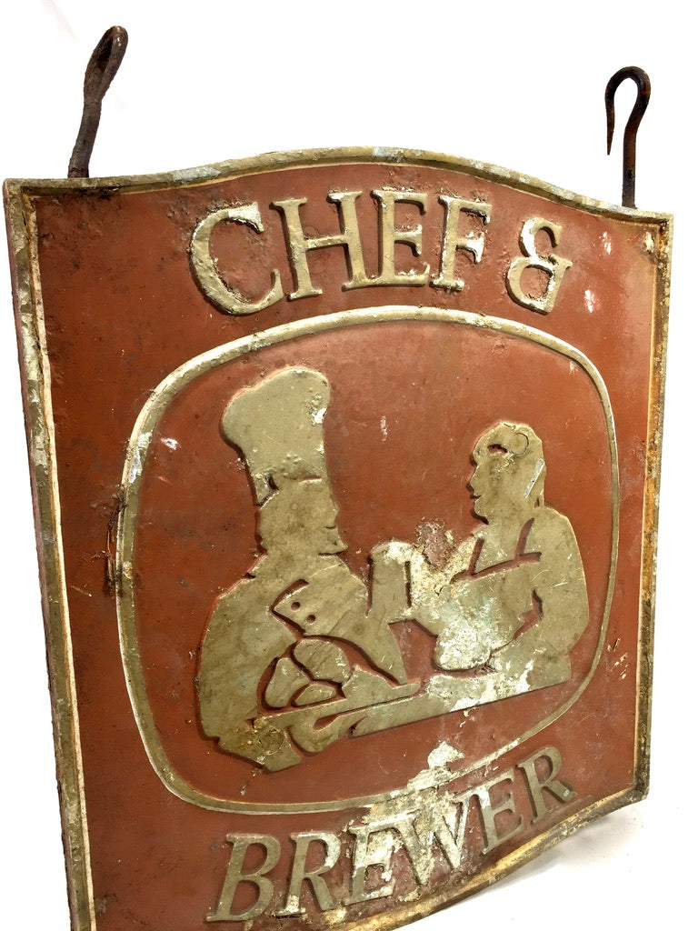 Antique Advertising - Hanging Double Sided Metal Brewery Pub Sign 20th Century