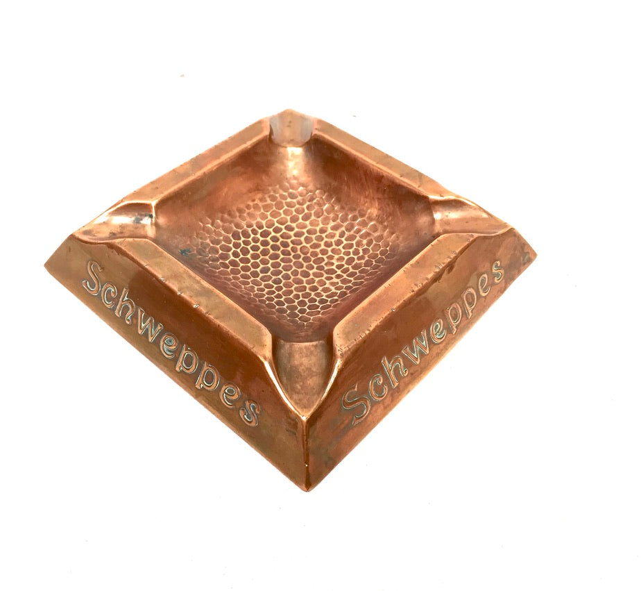 Antique Advertising - Copper Promotional Schweppes Pub Ashtray / Vintage