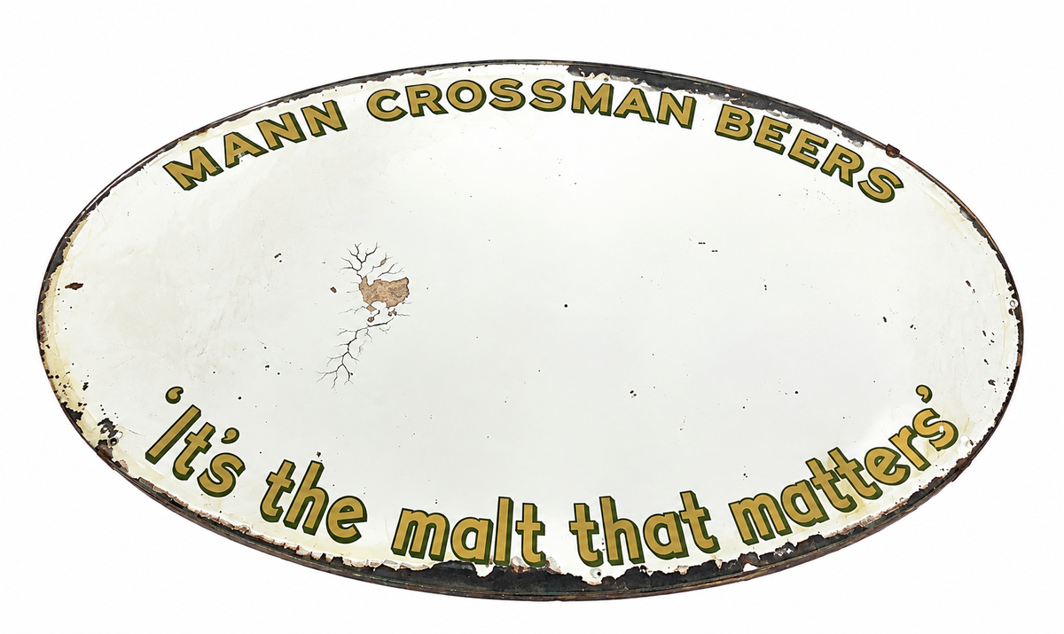 Antique Advertising Mann Crossman Beers Brewery Pub Large Oval Mirror / Sign