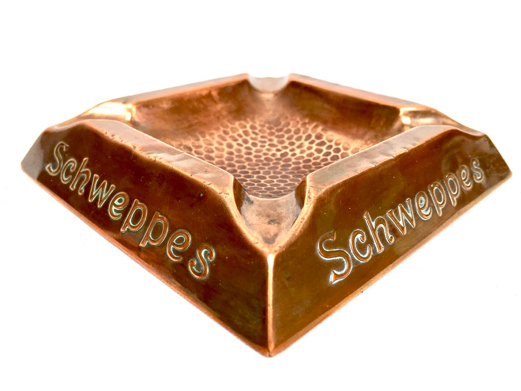 Antique Advertising - Copper Promotional Schweppes Pub Ashtray / Vintage