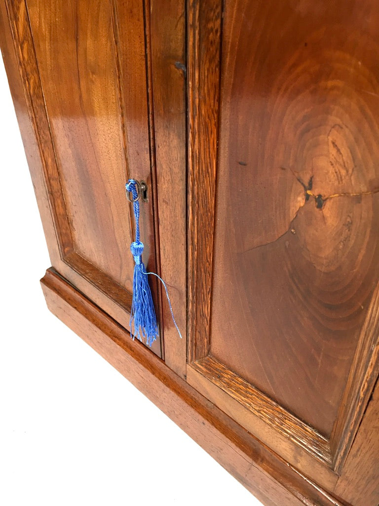 Antique Wooden Walnut Tabletop Cabinet Storage Box Desk Organiser & Key c.1930