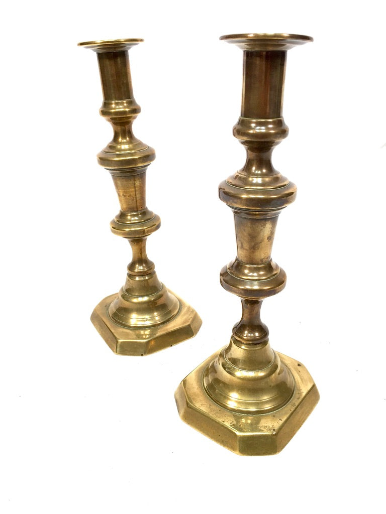 Antique Matching Pair of 20th Century Brass Candle Stick Holders c.1930
