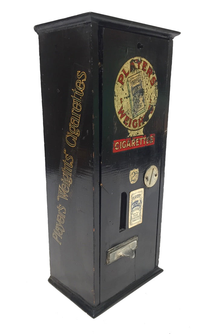 Antique Advertising - Wooden Players Coin Operated Cigarette Vending Machine