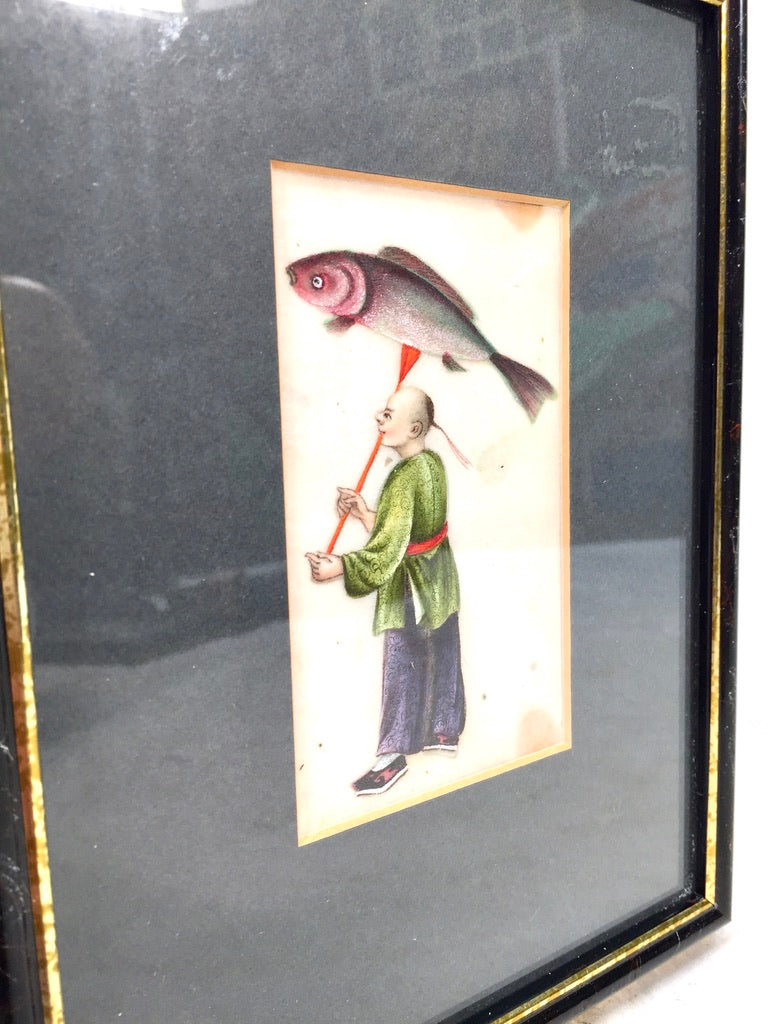 Antique Hand Painted Watercolour Framed Paintings on Rice / Pith Paper c.1900