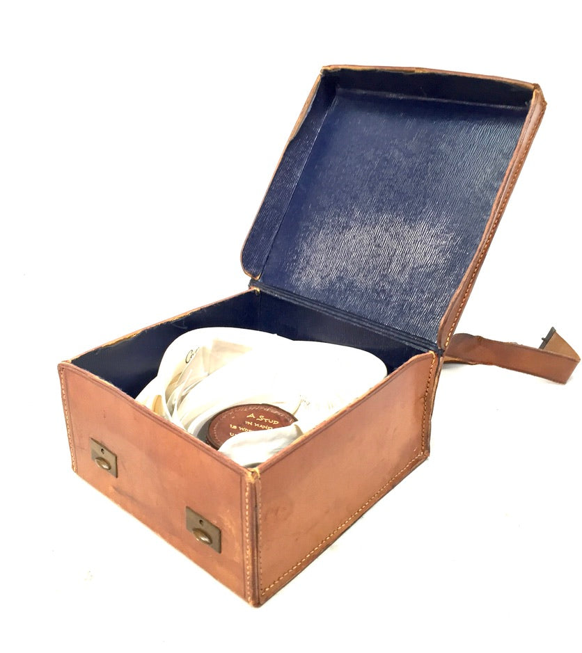 Antique Gentlemen's Leather Bound Collar Box and Stud Box with Contents c.1920