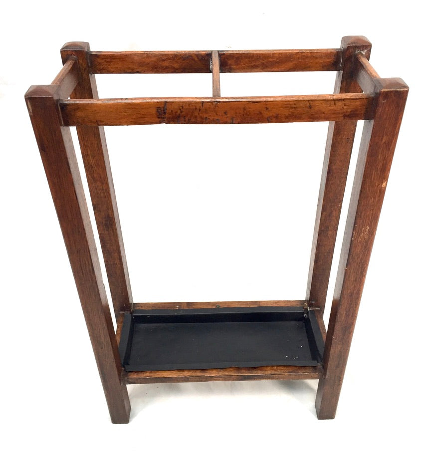 Antique Entrance Hall Oak Wooden Stick and Umbrella Stand Holder c.1930