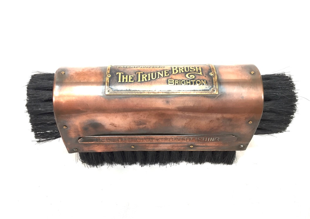 Antique Advertising - Copper The Truine Brush Brighton Shoe Shine Brush & Cloth