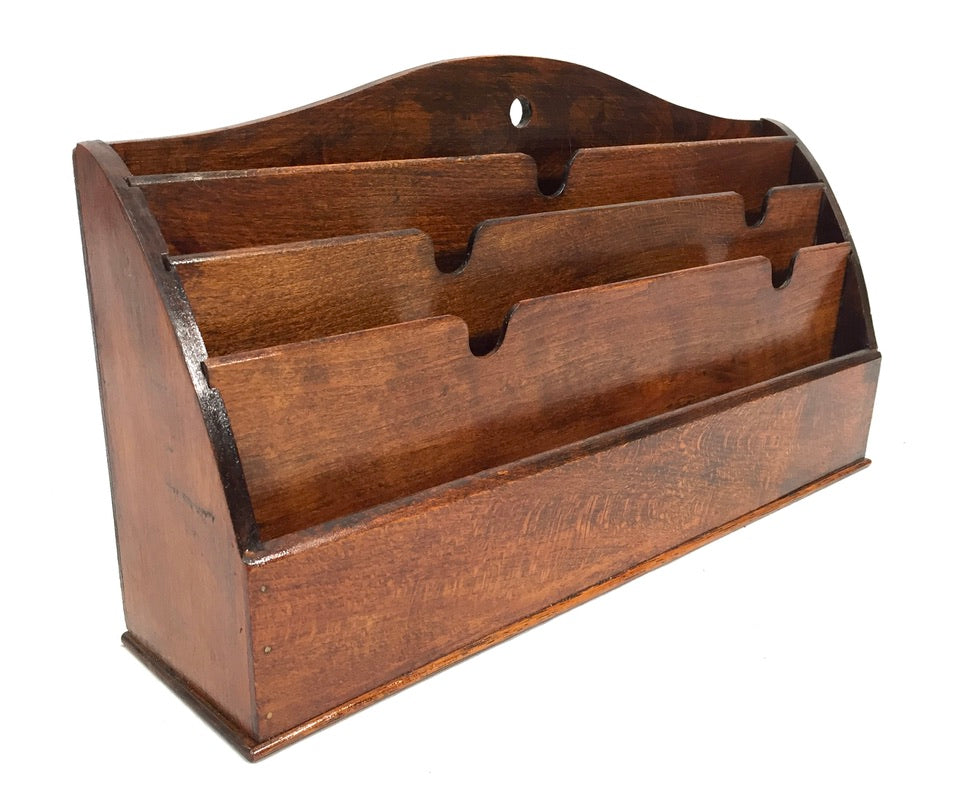 Vintage 1950s "Veteran Series" Wooden Oak Desktop Letter Rack Stationery Holder